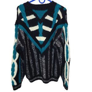 Vintage Robinson's Womens Multicolor Chunky Cable Knit Long Sleeves Sweater